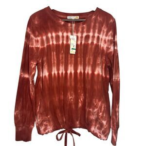C&C California Tie Dye Sweatshirt Womens Large Burnt Orange Drawstring Tie Waist